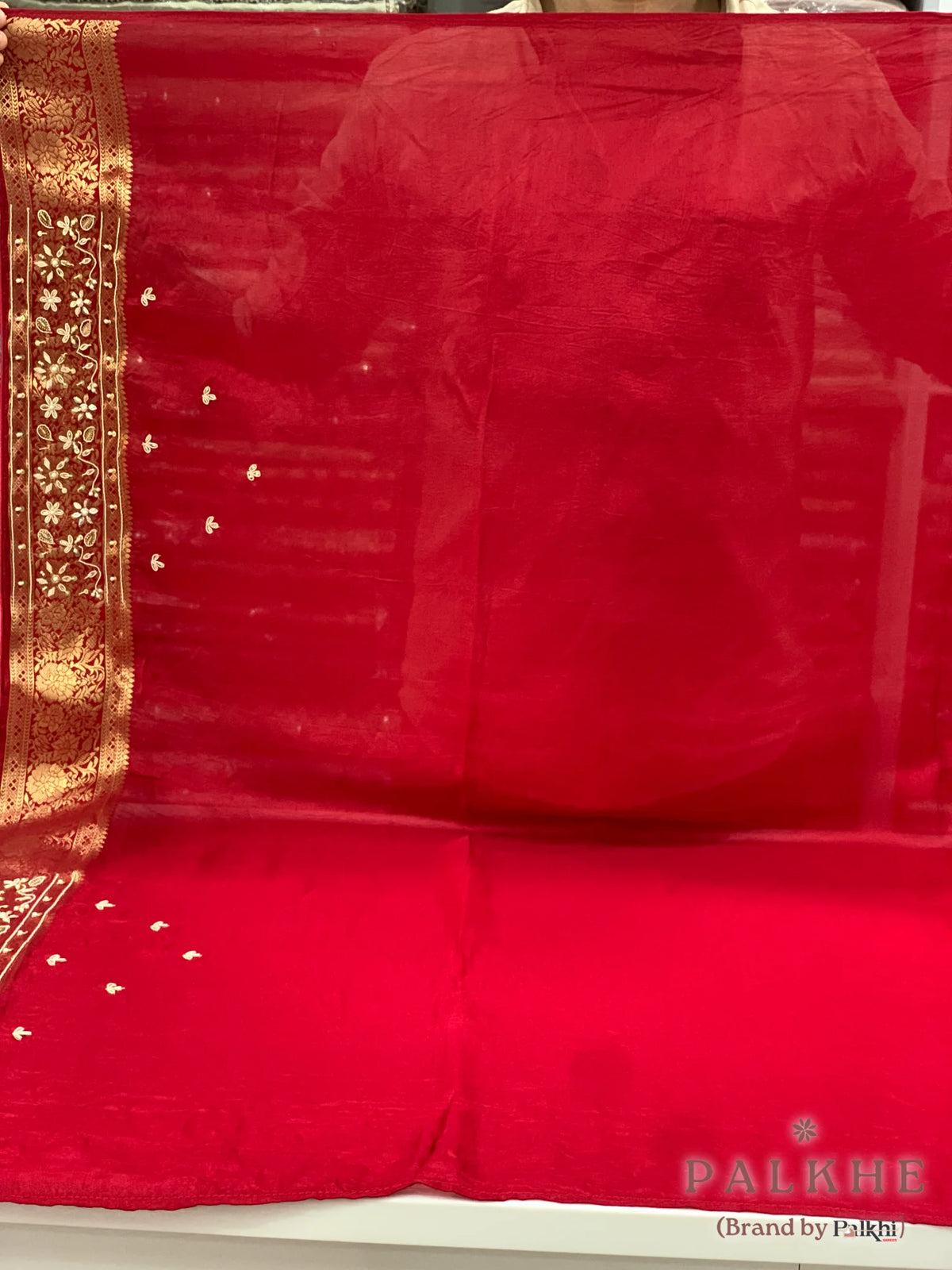 Red Raja Rani Kanjivaram x Hand Embroidery (CR98)