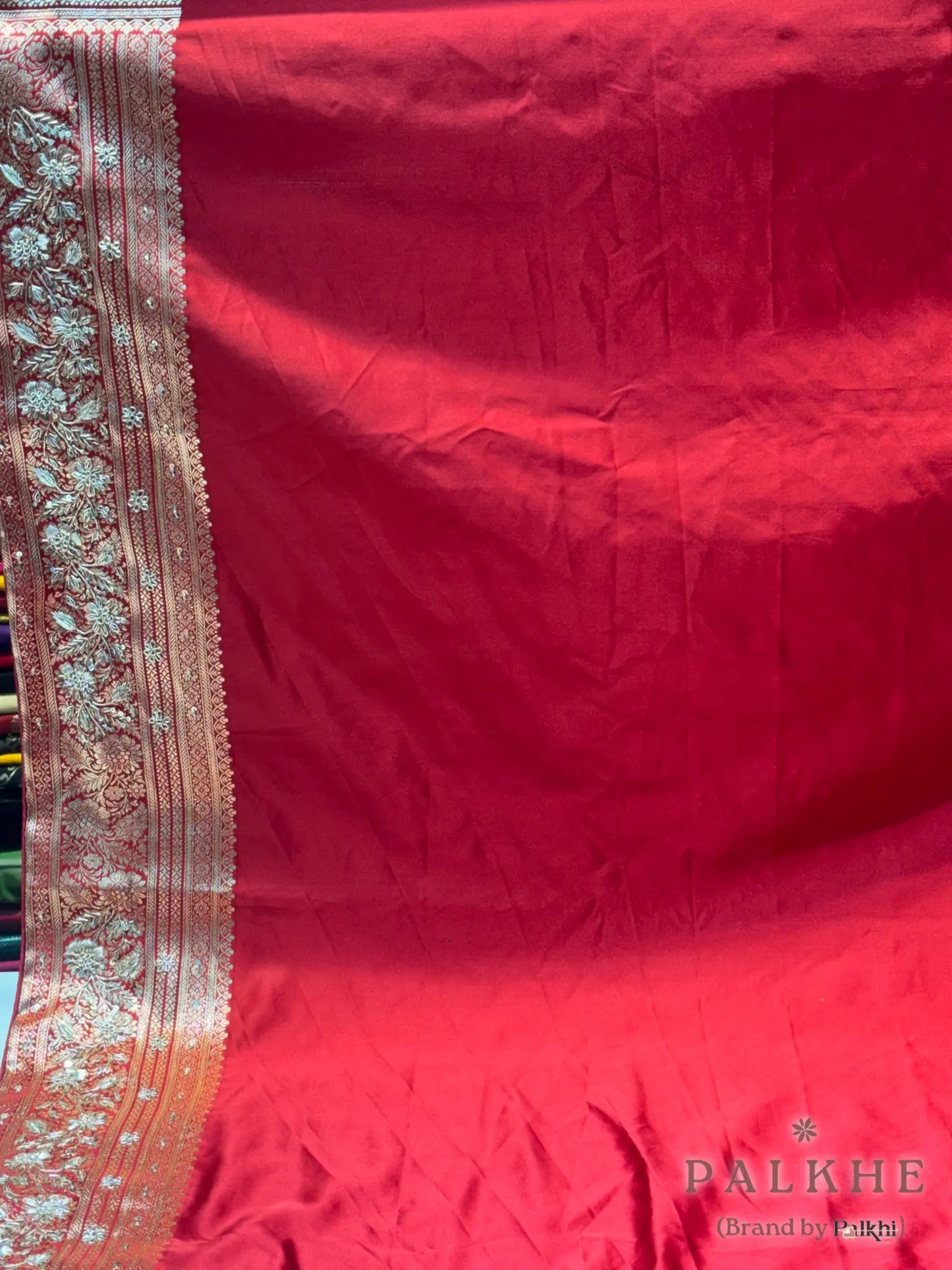 Red Pure Katan Silk Banarasi x Hand Embroidery