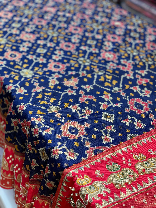 BLUE WITH PINK HANDWORK PATOLA