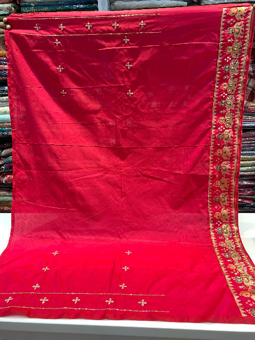 BLUE WITH PINK HANDWORK PATOLA