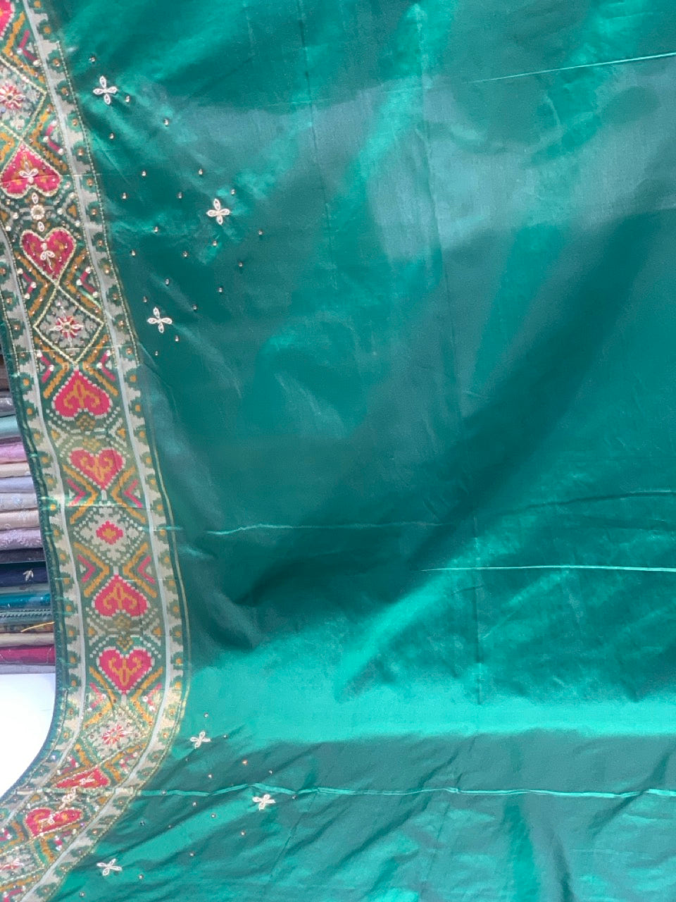 Green Semi Silk Navratna Patola Semi Silk x Embroidery
