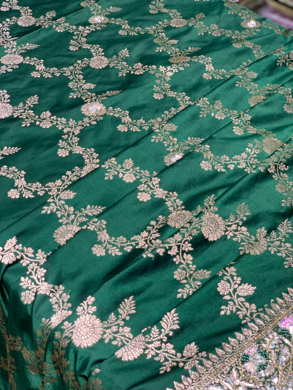 Bottle Green Banarasi x Hand Embroidery