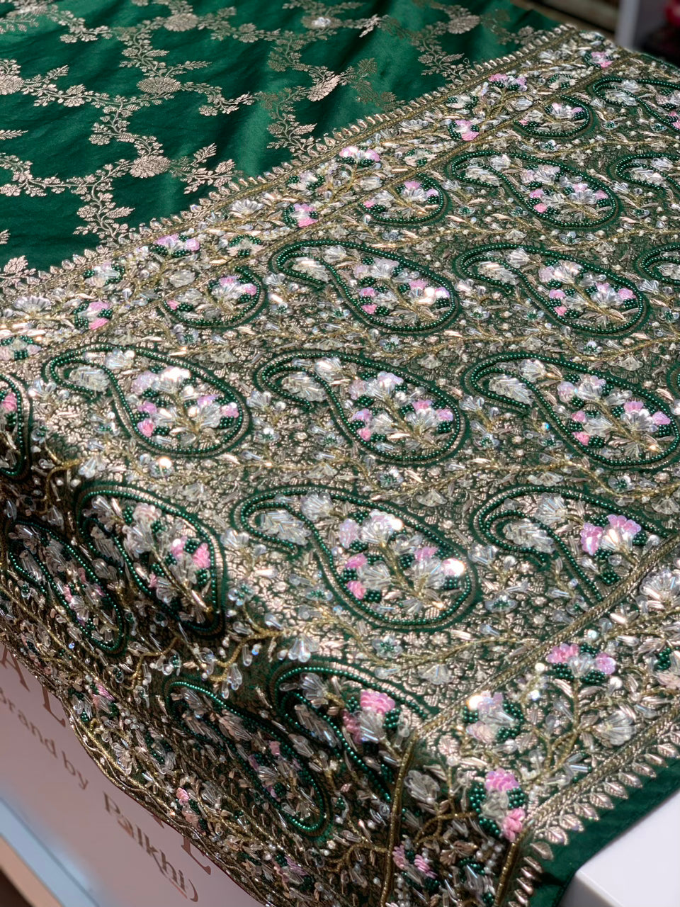 Bottle Green Banarasi x Hand Embroidery
