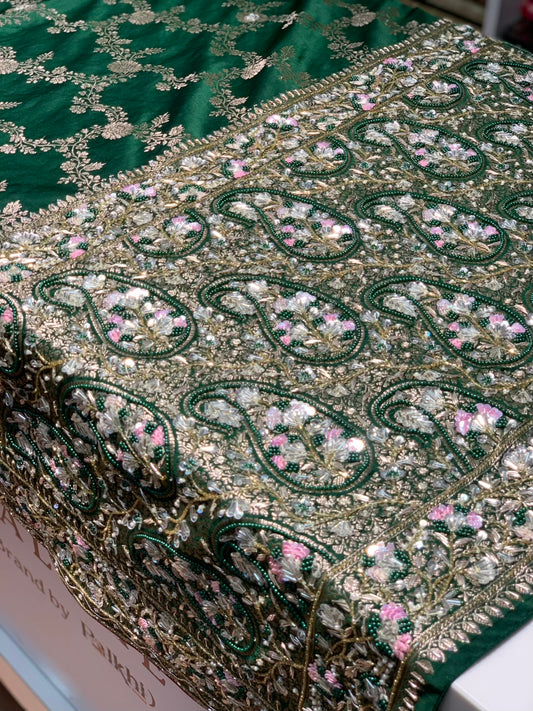 Bottle Green Banarasi x Hand Embroidery