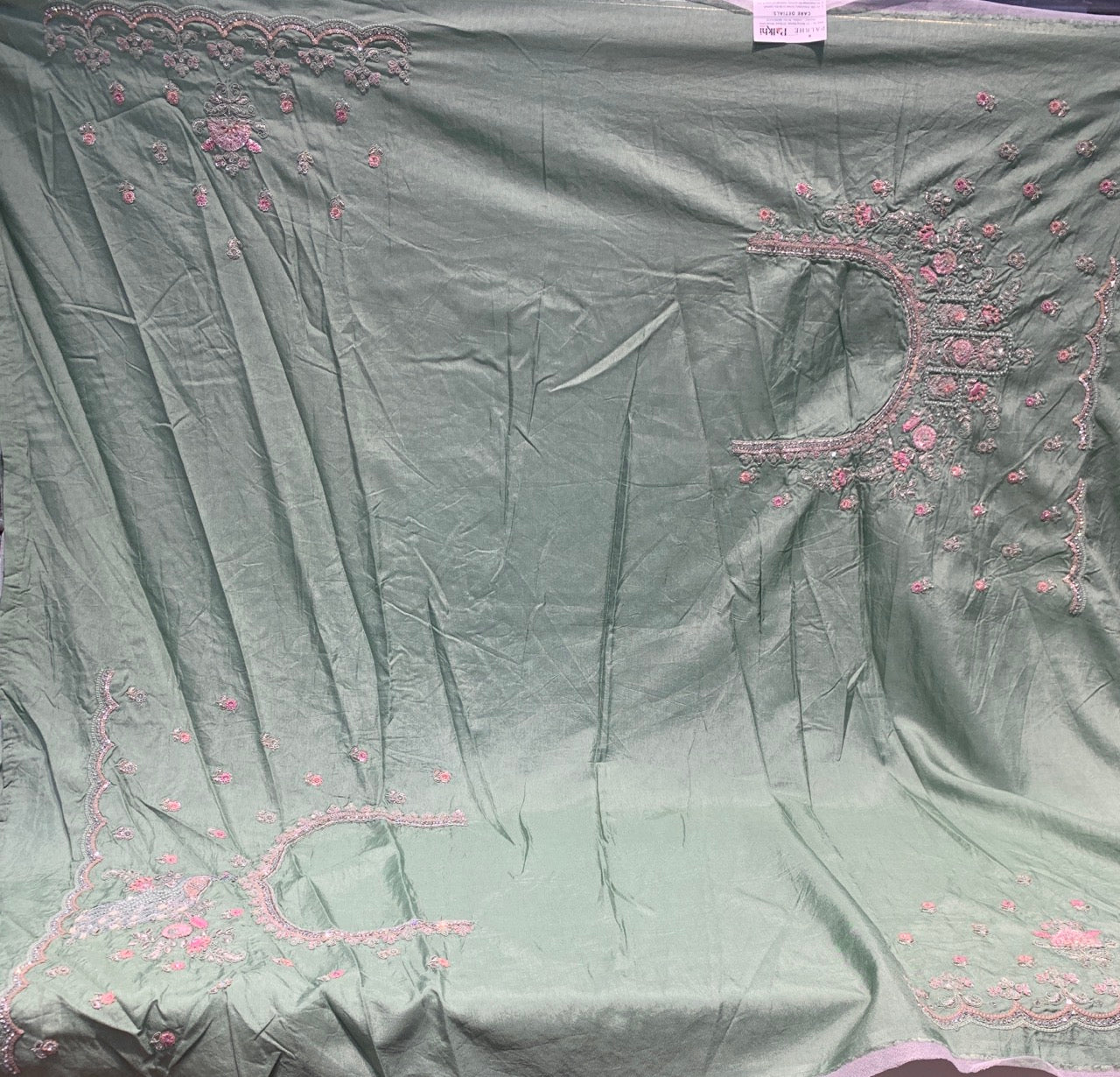 Sea Green Tissue Silk x Hand Embroidery