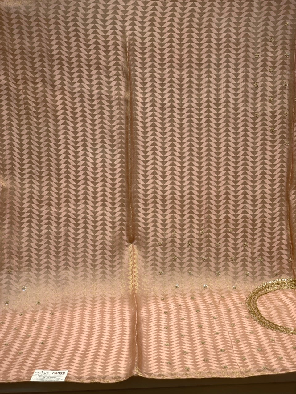 Peach Tissue Brocade Silk x Hand Embroidery