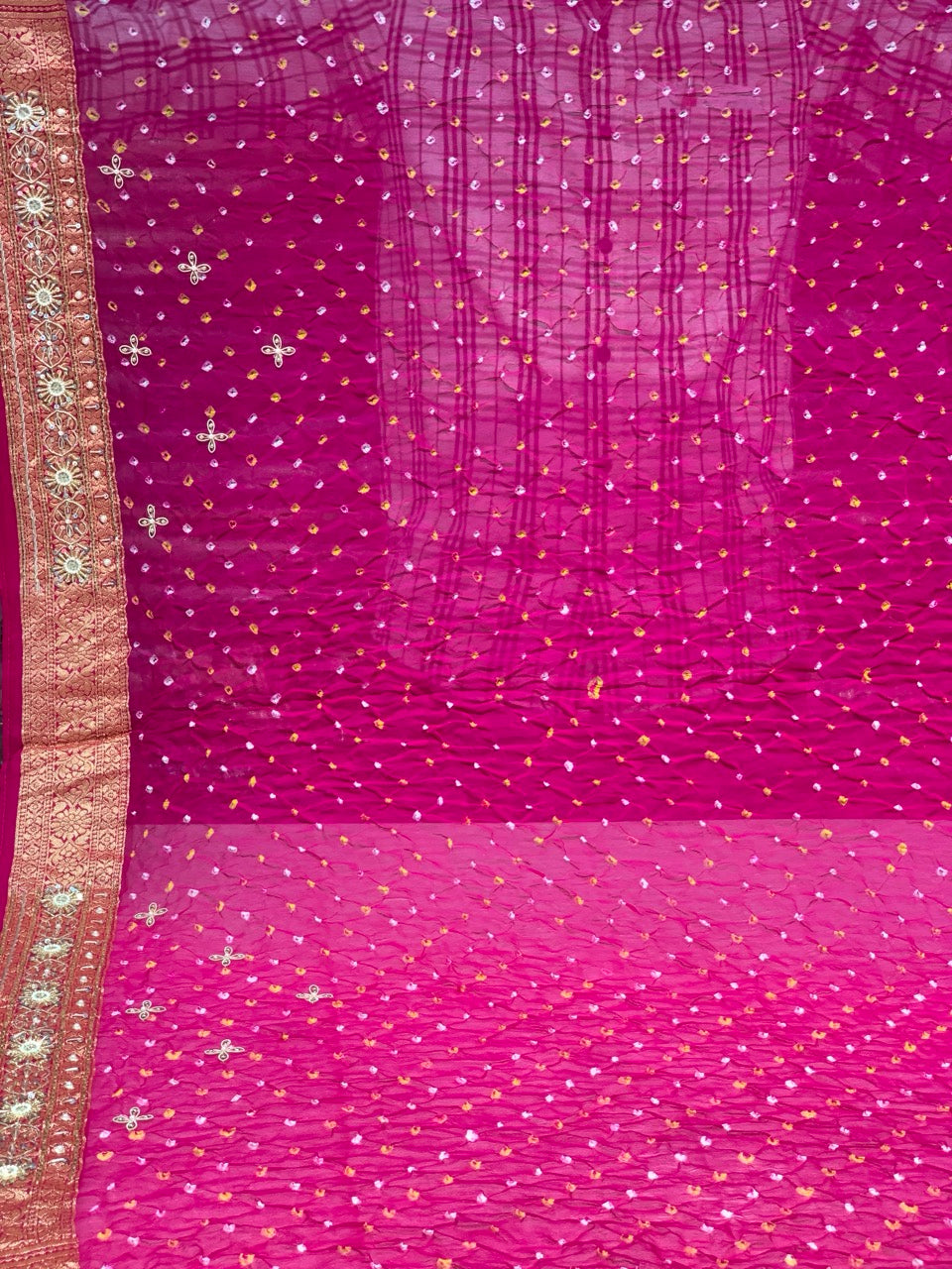 Rani Pink Bandhej x Hand Embroidery