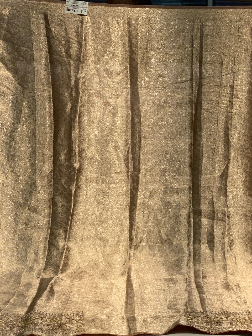 Light Brown Pure Banarasi Tissue x Hand Embroidery
