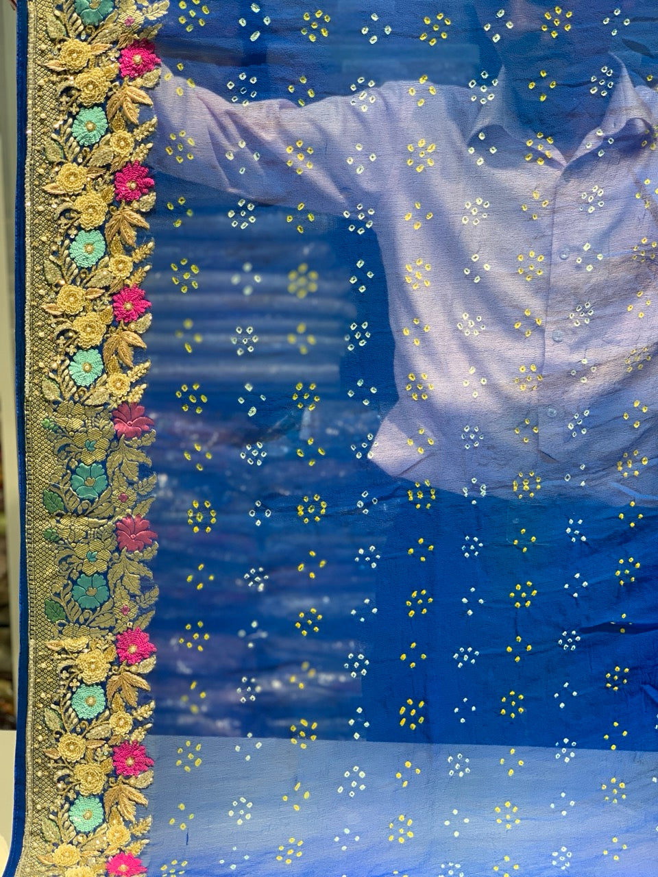 Royal Blue Rai Bandhej x Zardozi Hand Embroidery
