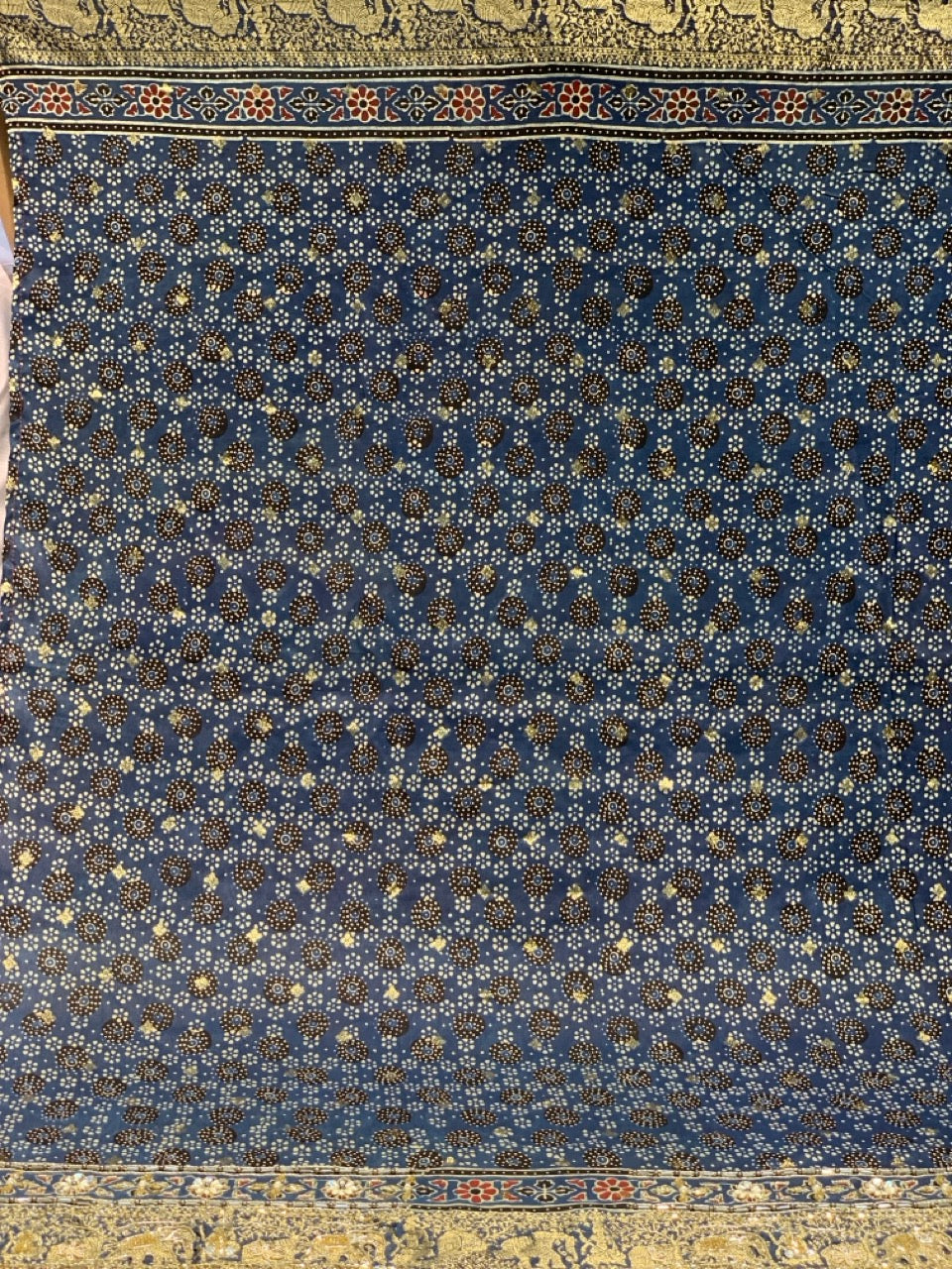 Navy Blue Ajrakh x Hand Embroidery