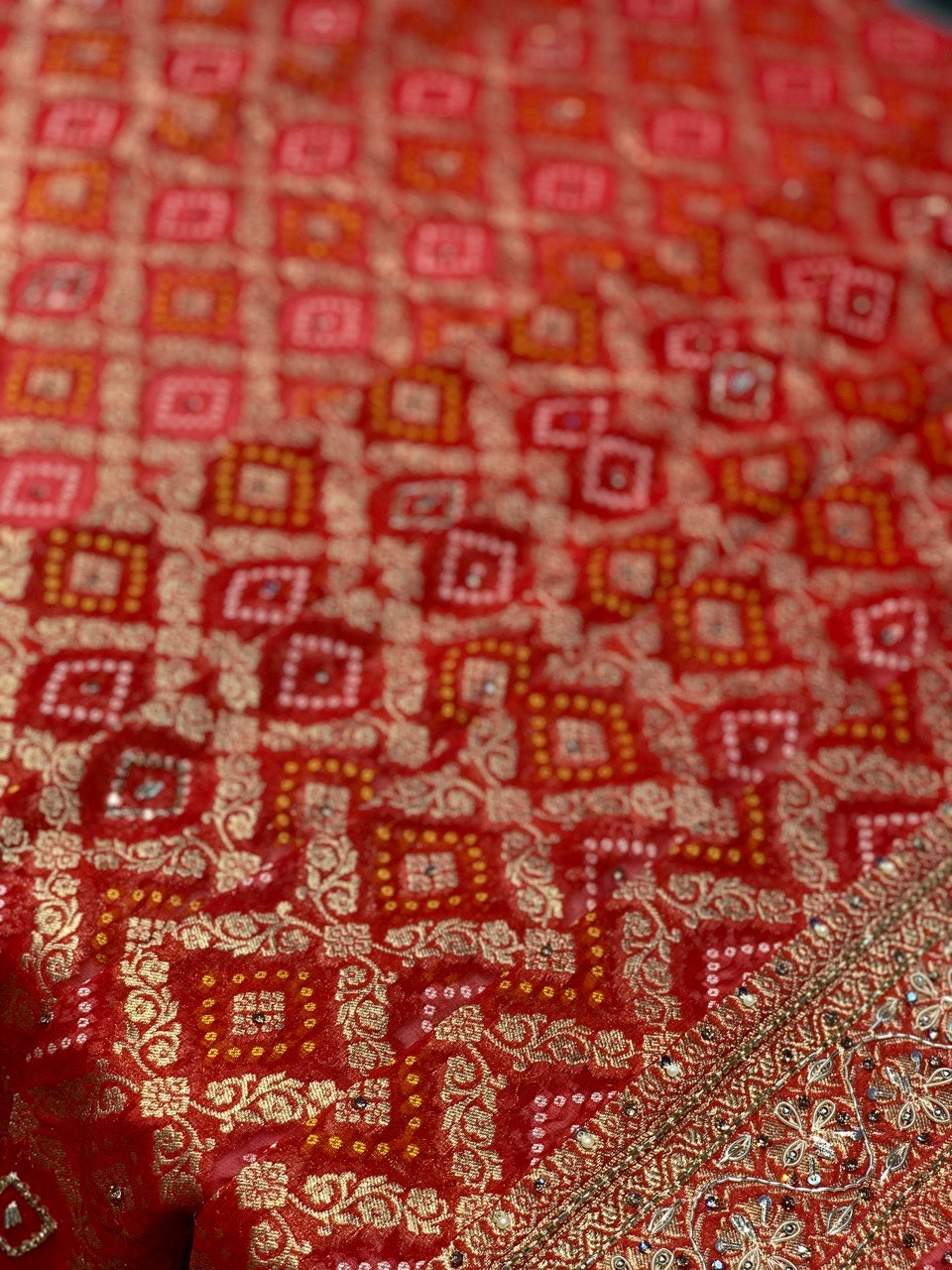 GEORGETTE WEAVING BANDHEJ IN RED X EMBROIDERY