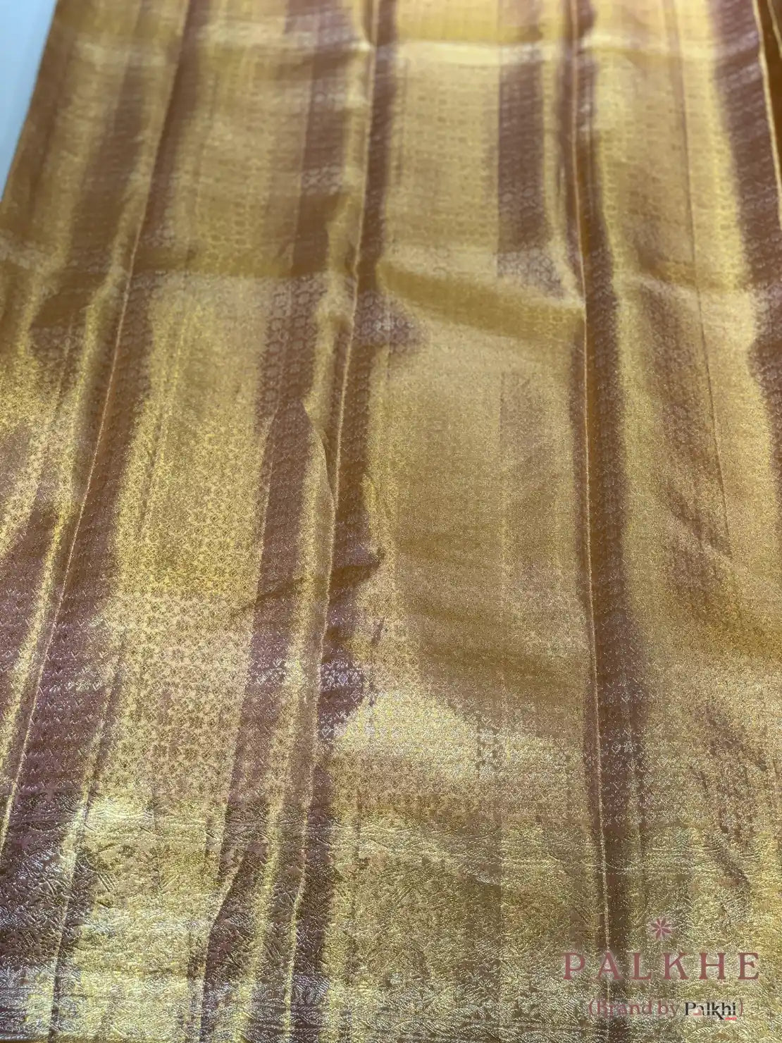 Gold & Pink Geometrical Brocade in Pure Tissue Kanjivaram Silk