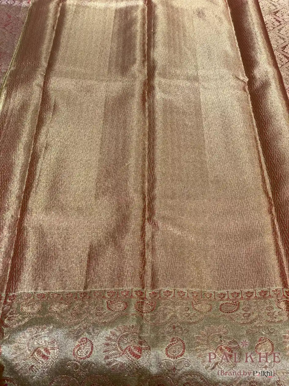 Rust Kanjivaram Floral Jaal in Pure Tissue Silk