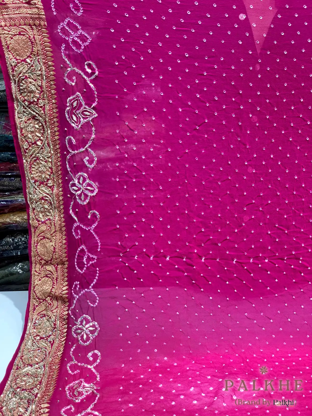 Pink Georgette Bandhej Rai Bandhej x Hand Embroidery