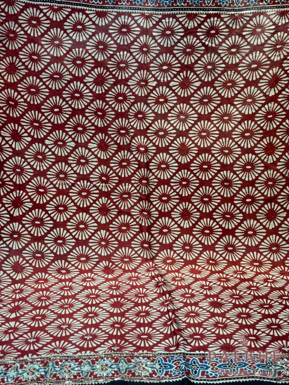 Maroon Ajrakh x Hand Embroidery