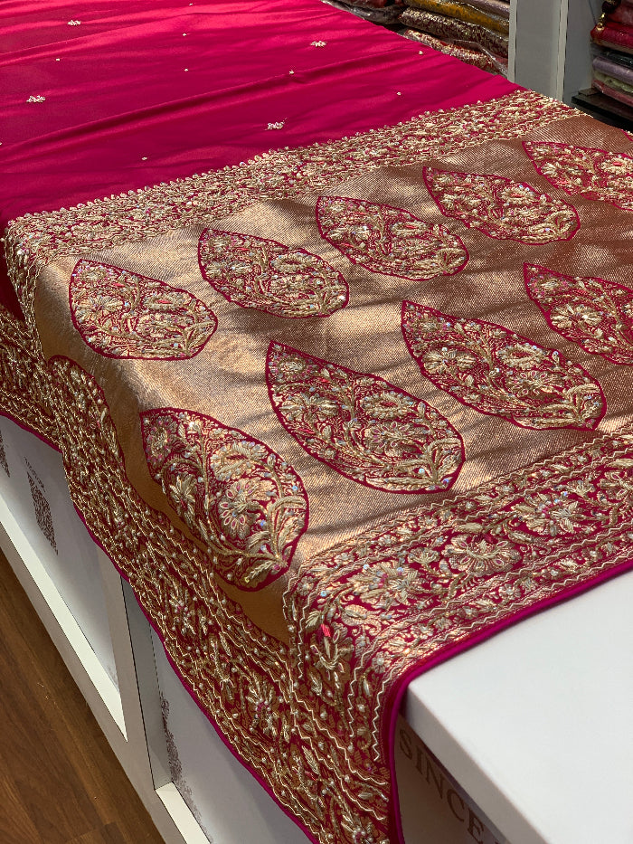 BANARASI PLAIN GALA WITH HANDWORK (PINK)