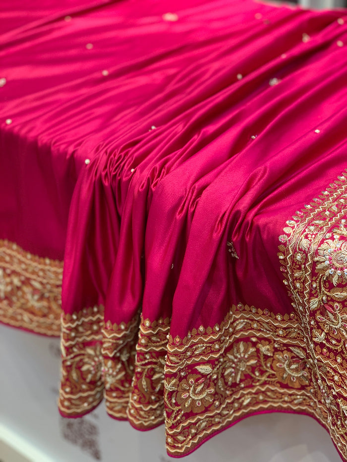BANARASI PLAIN GALA WITH HANDWORK (PINK)