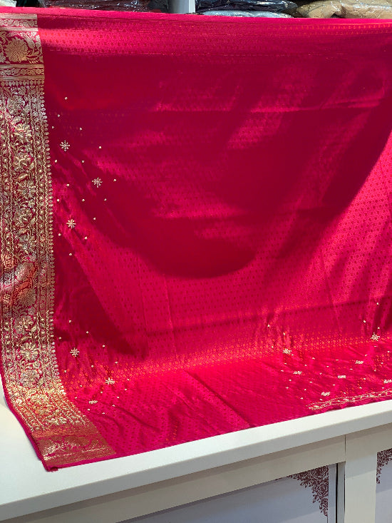 BANARASI PLAIN GALA WITH HANDWORK (PINK)
