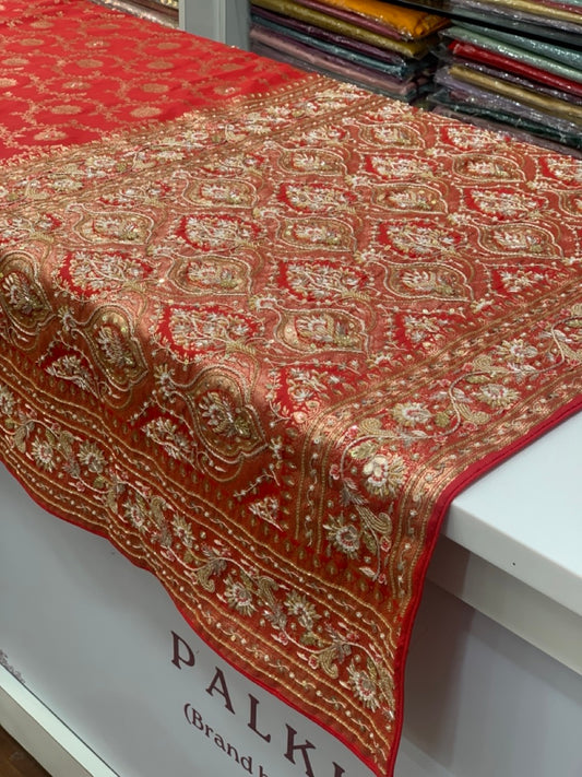 RED BANARASI WITH ZARDOZI EMBROIDERY (BJ01)