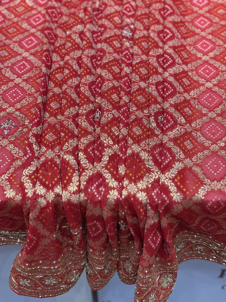 Georgette Weaving Bandhani Embroidery (AT70-RED)