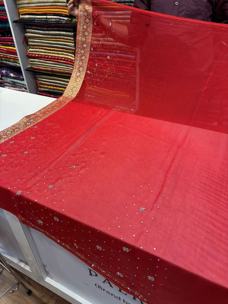 Georgette Weaving Bandhani Embroidery (AT70-RED)