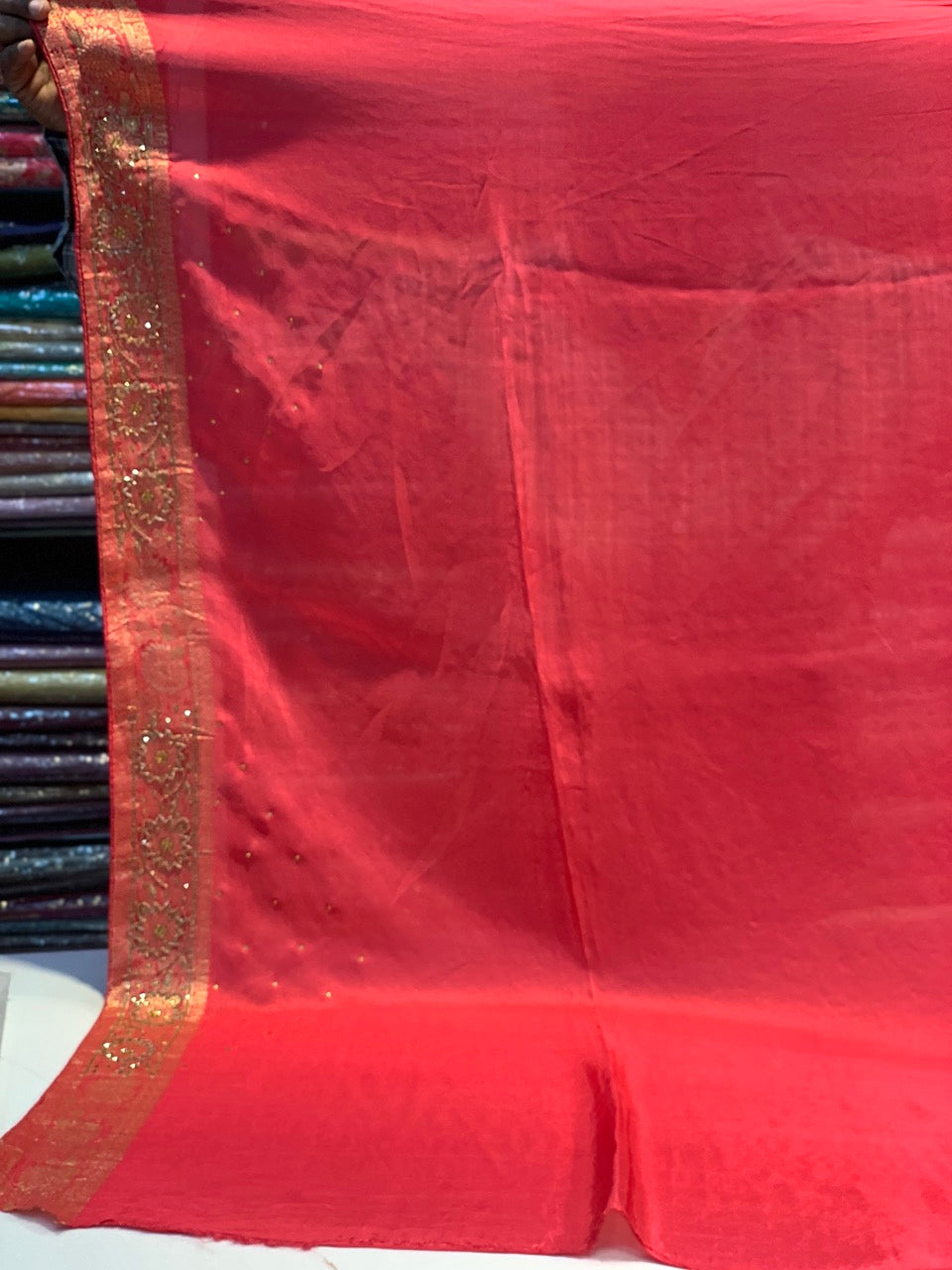PEACH BANARASI BUTTI X PEARL ZARDOZI WORK