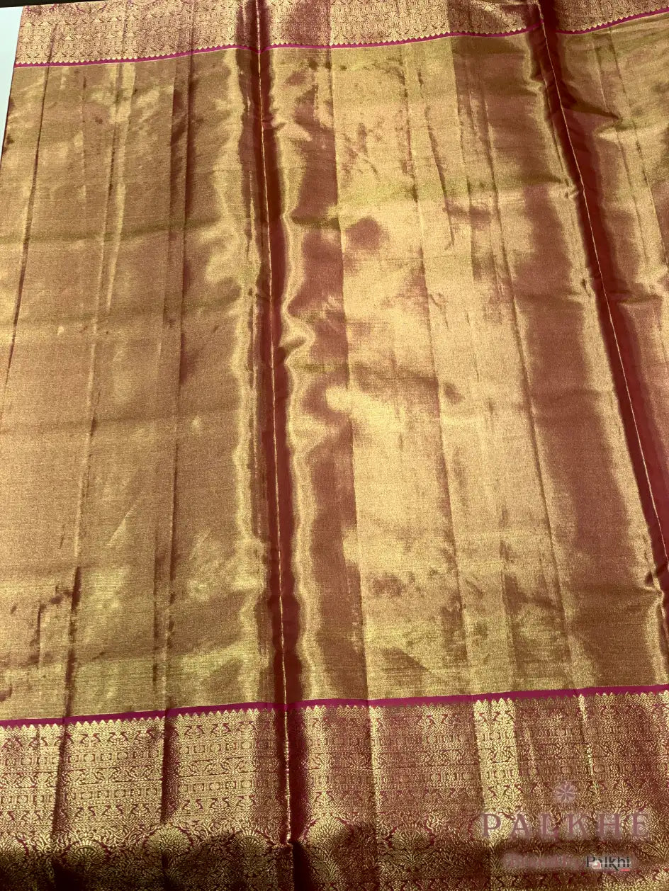 Pink & Gold Kanjivaram Floral in Pure Tissue Silk