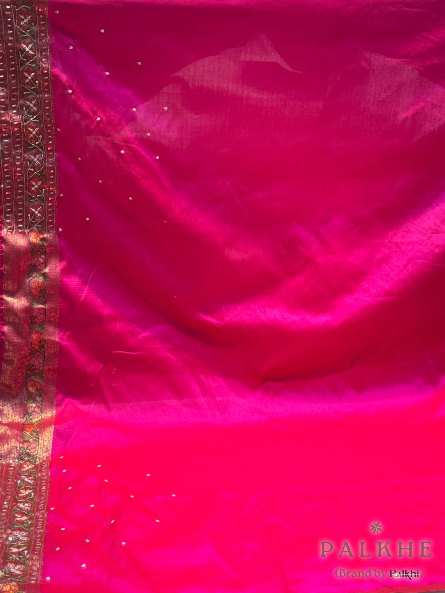 Rani Pink Semi Silk Patola x Hand Embroidery