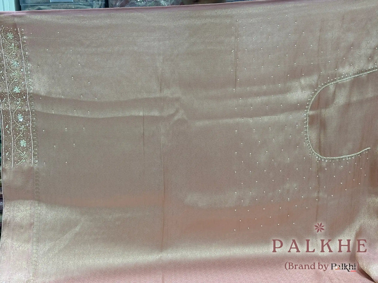 Pink Brocade Tissue x Hand Embroidery