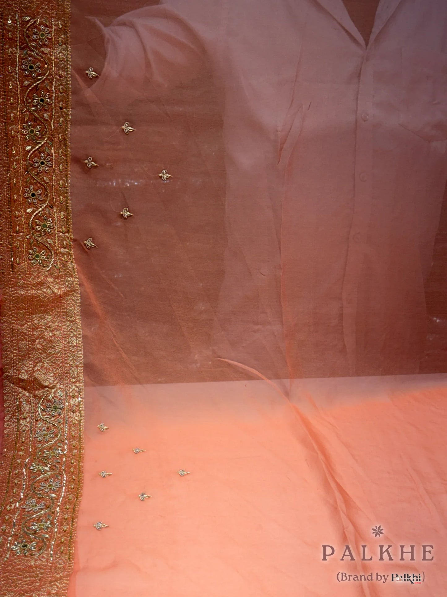 Pink & Peach Stripped Banarasi x Hand Embroidery