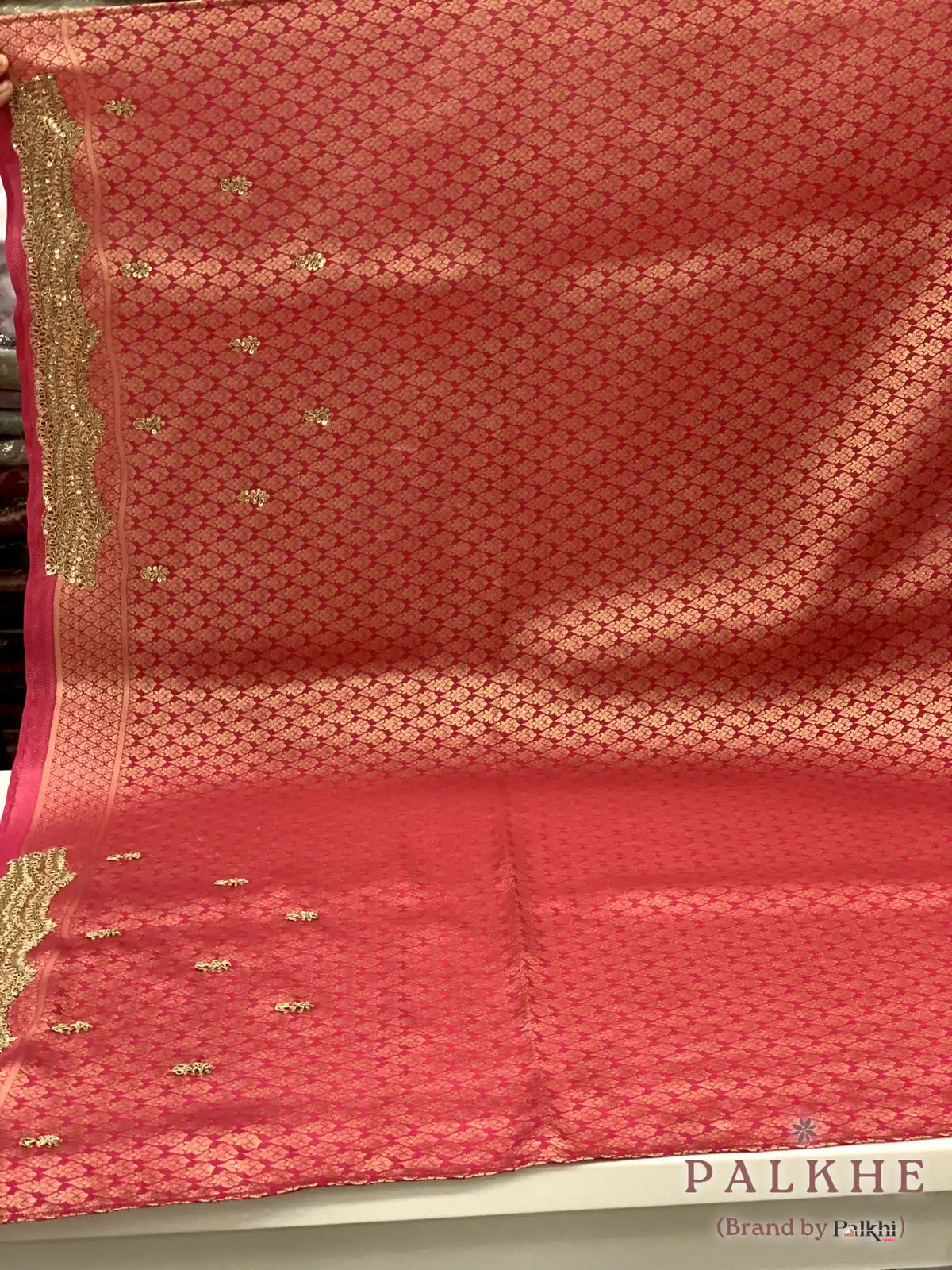 Rani Pink Floral Jaal Banarasi x Hand Embroidery (CM22)