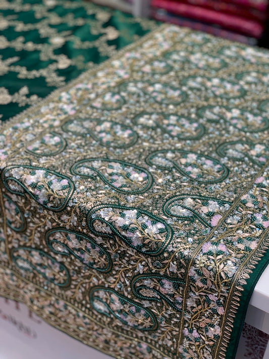 BOTTLE GREEN BANARASI WITH EMBROIDERY (BN01)