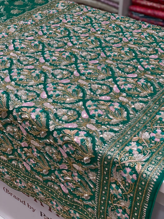 RAMA GREEN BANARASI WITH EMBROIDERY (BN15)