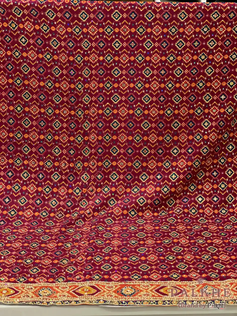 Wine & Orange Geometric Patola x Hand Embroidery (CS31)