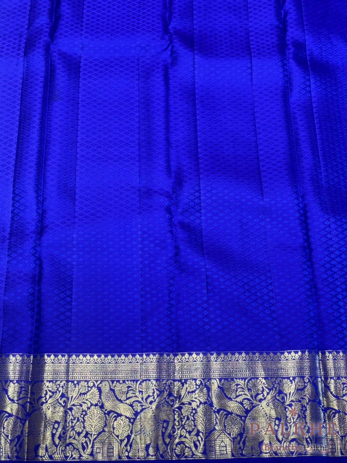 Royal Blue Kanjivaram Floral Jaal in Pure Silk (CR41)