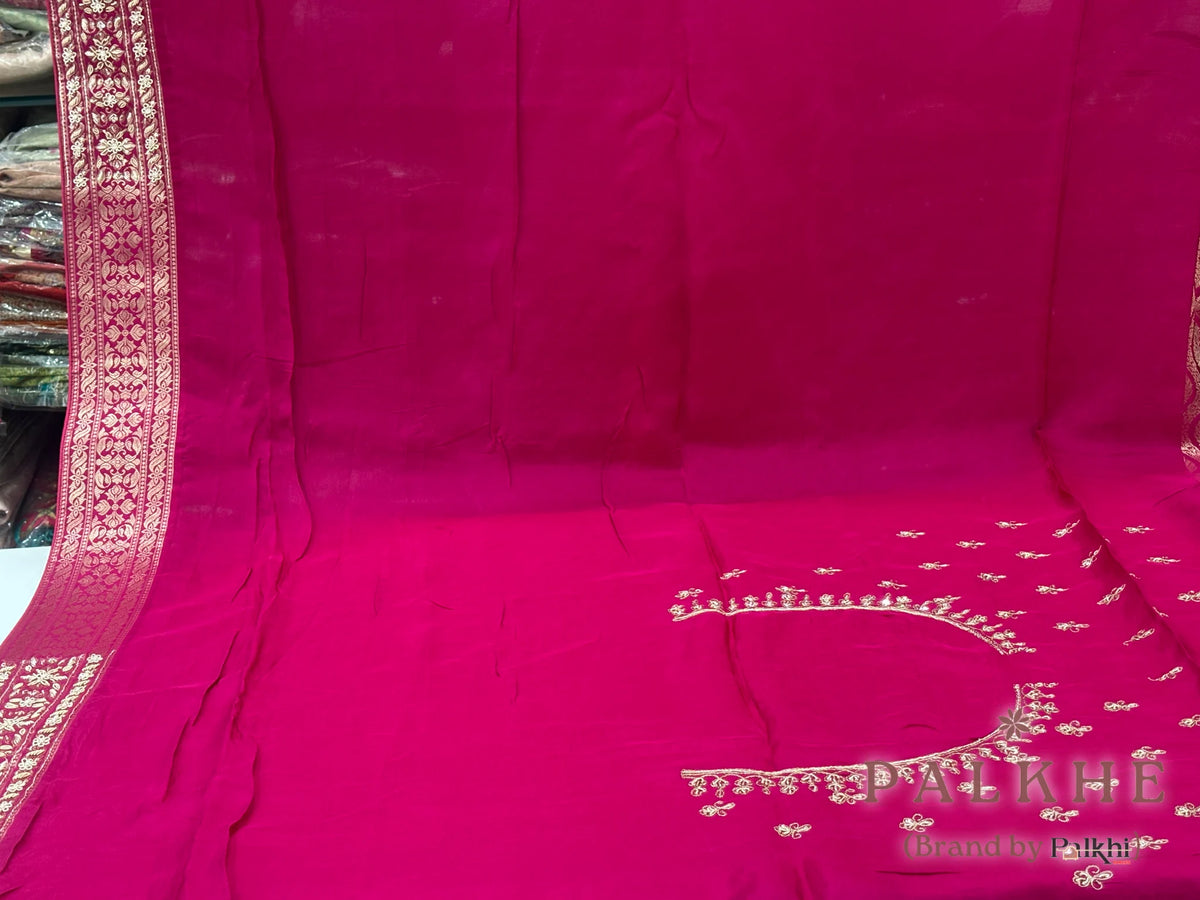 Pink Geometric Jaal Banarasi x Hand Embroidery (CN01)