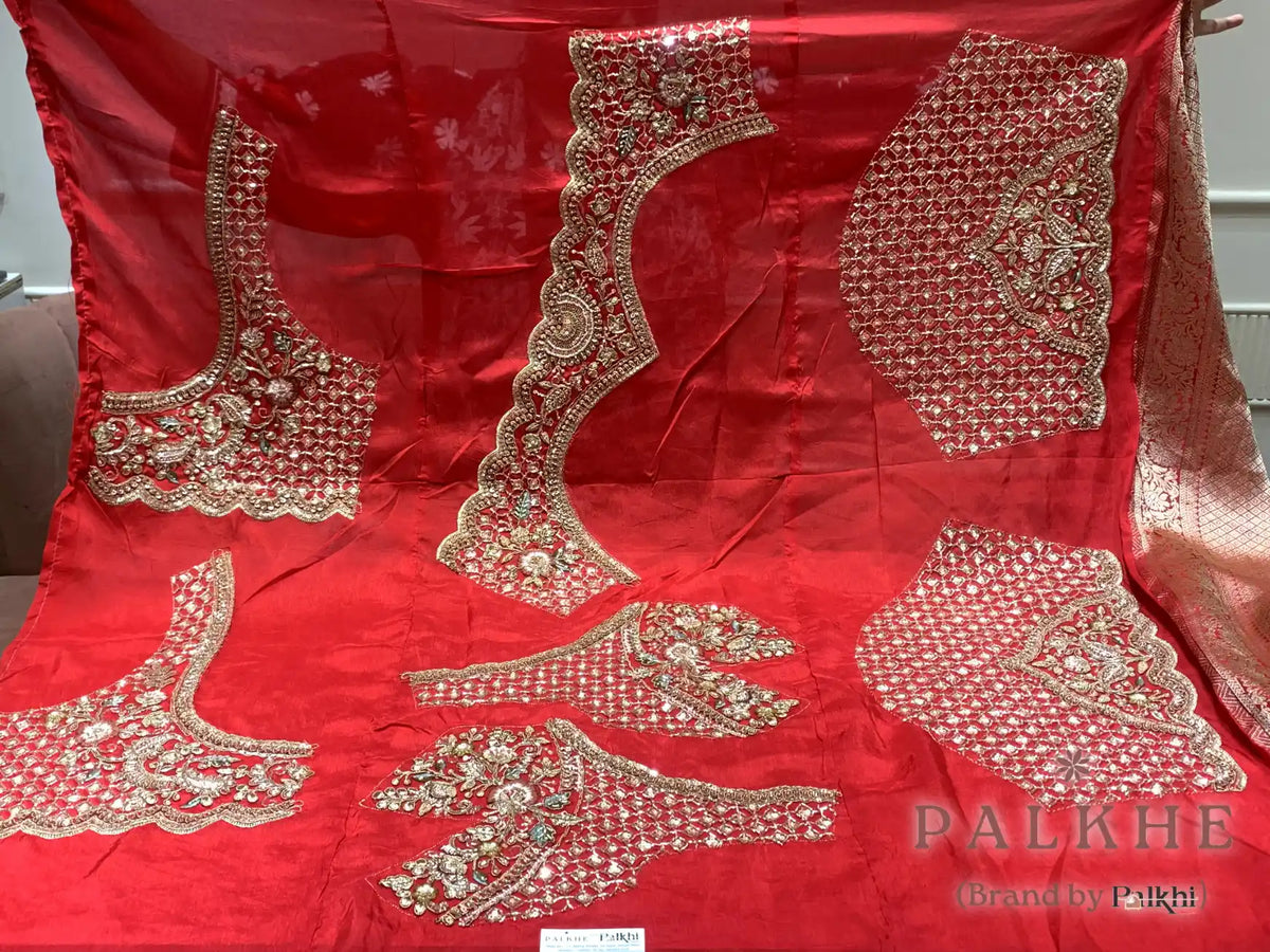 Red Floral Jaal Tissue x Hand Embroidery (CU59)