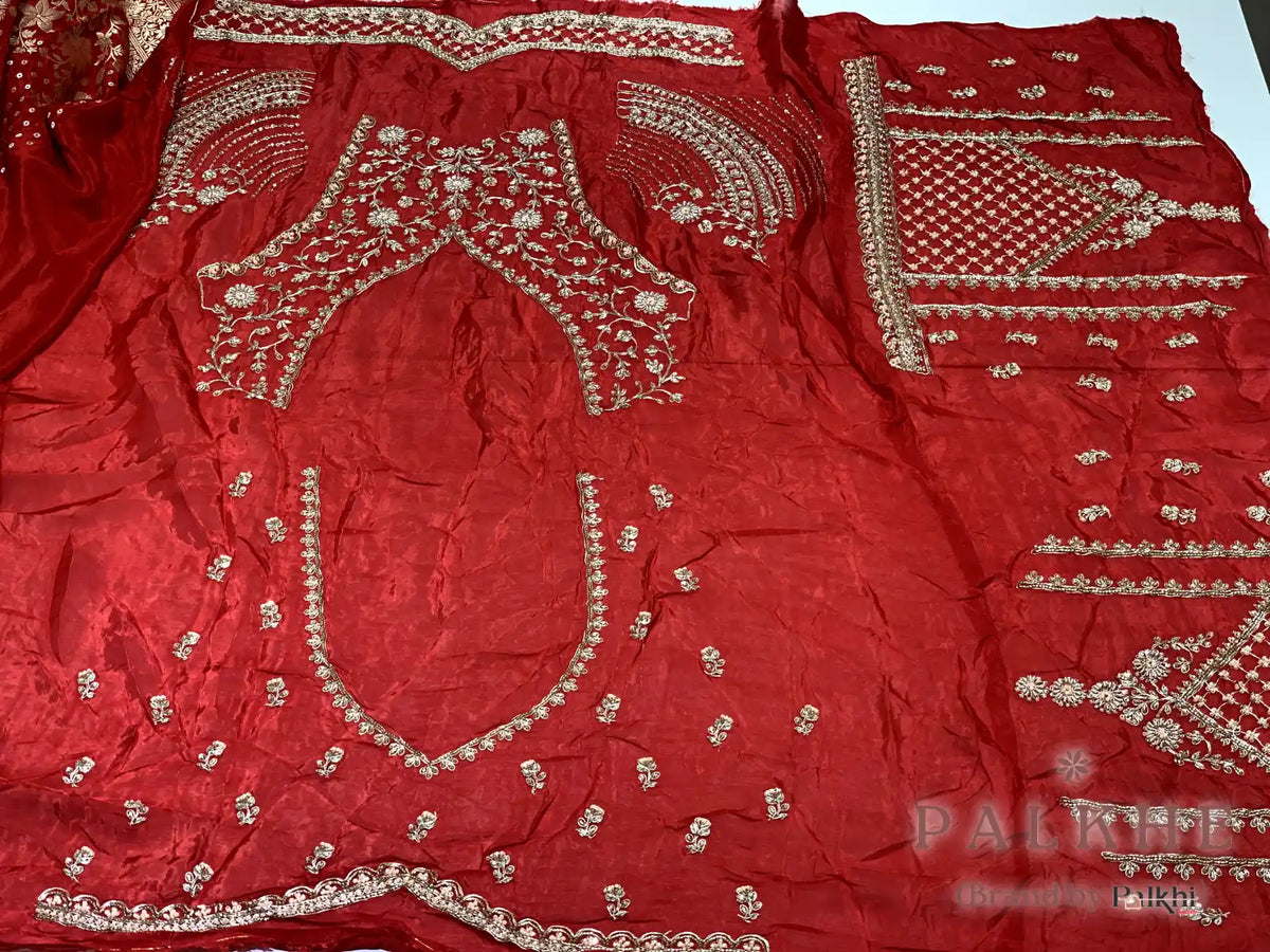 Red Floral Banarasi x Hand Embroidery (CT80)