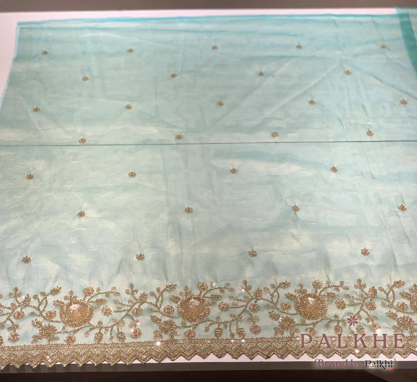 Turquoise Blue Buttis Tissue Silk x Hand Embroidery