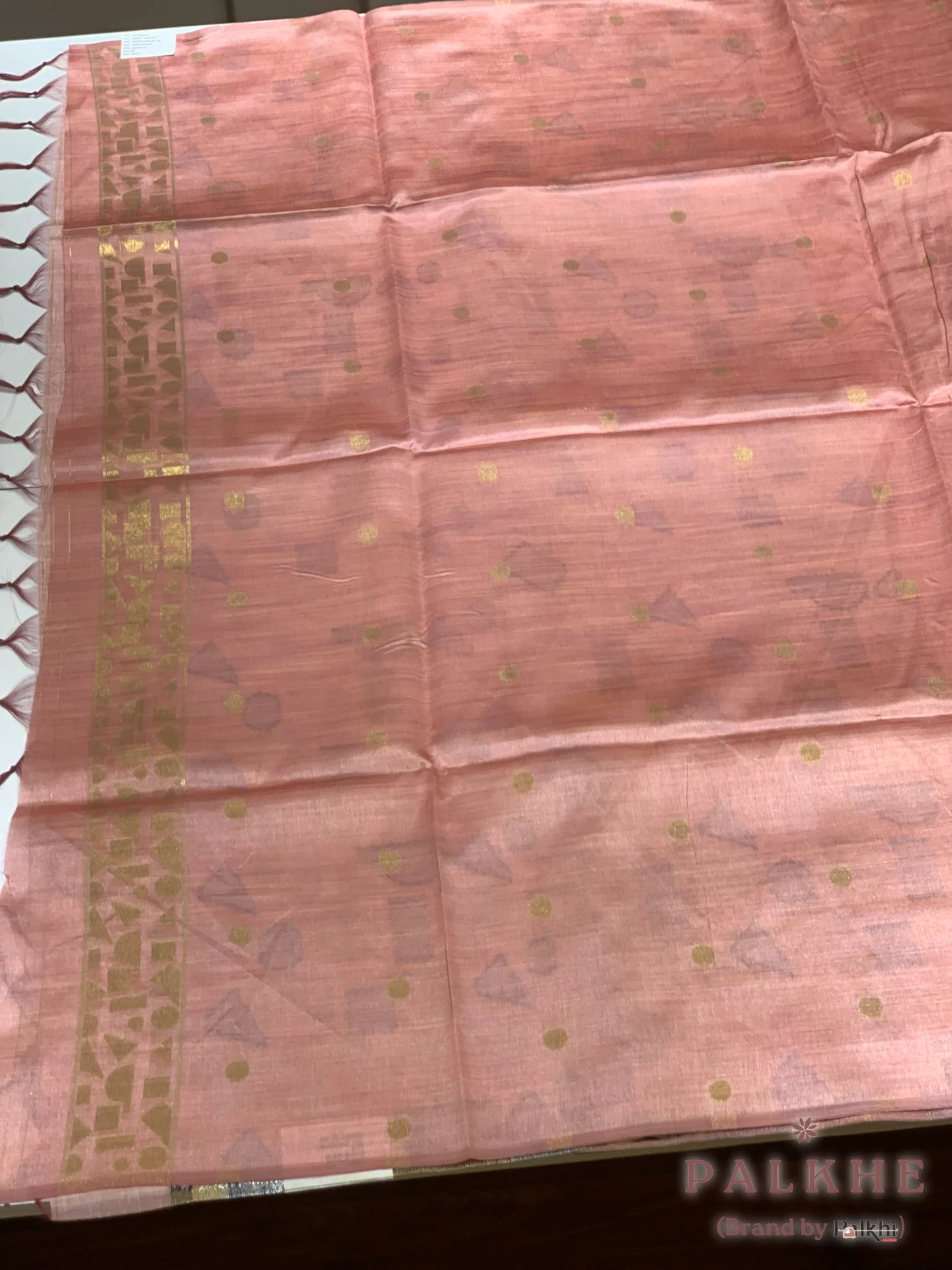 Peach Tussar Silk Geometric