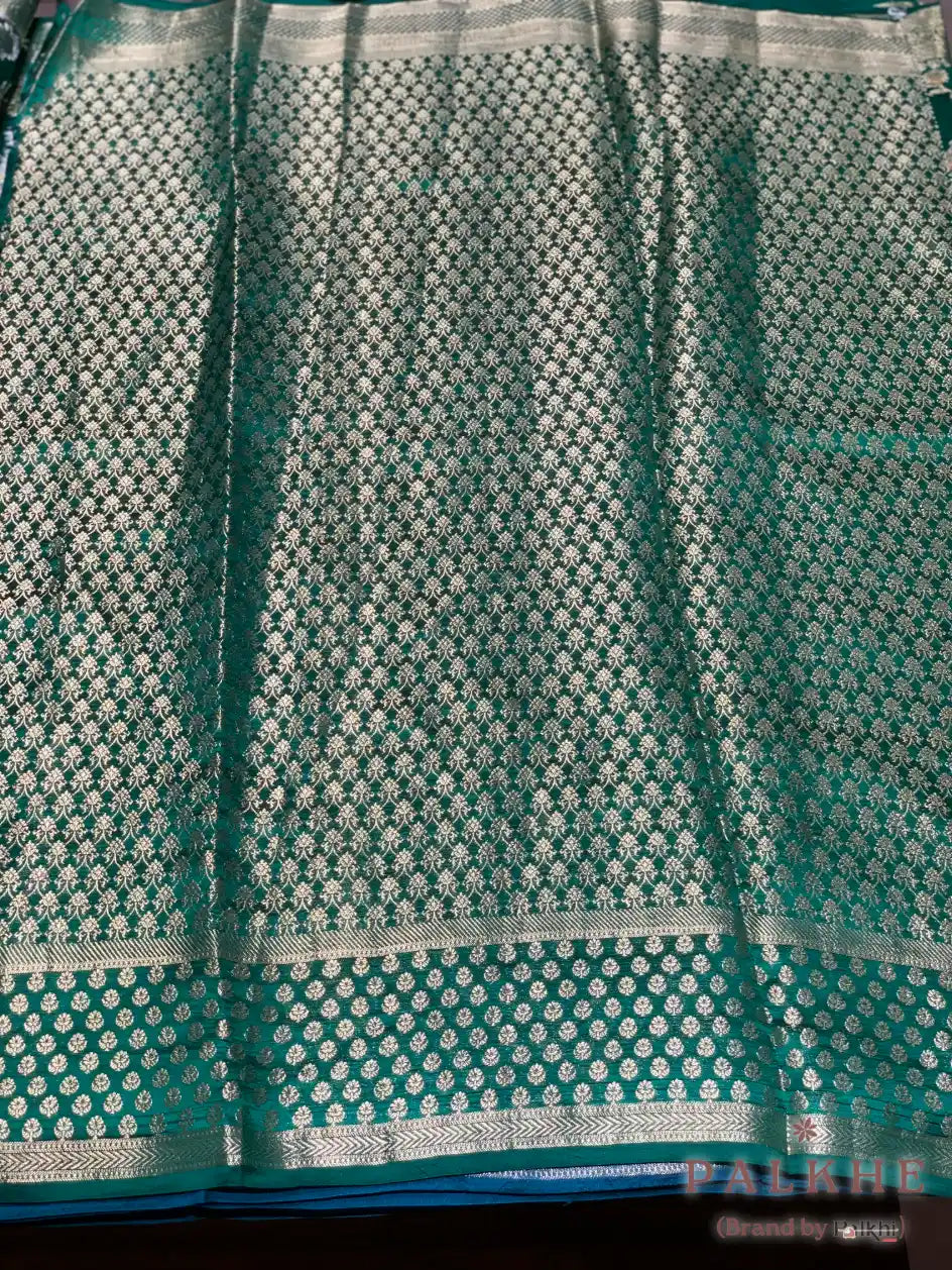 Peacock/teal Blue Banarasi Floral Jaal in Kora Silk