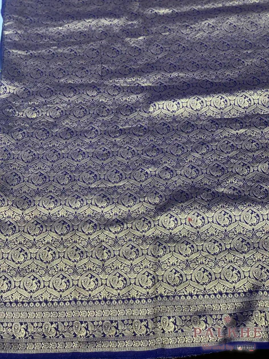 Royal Blue Peacock Motifs Gajji Silk Pashmina x Hand Embroidery