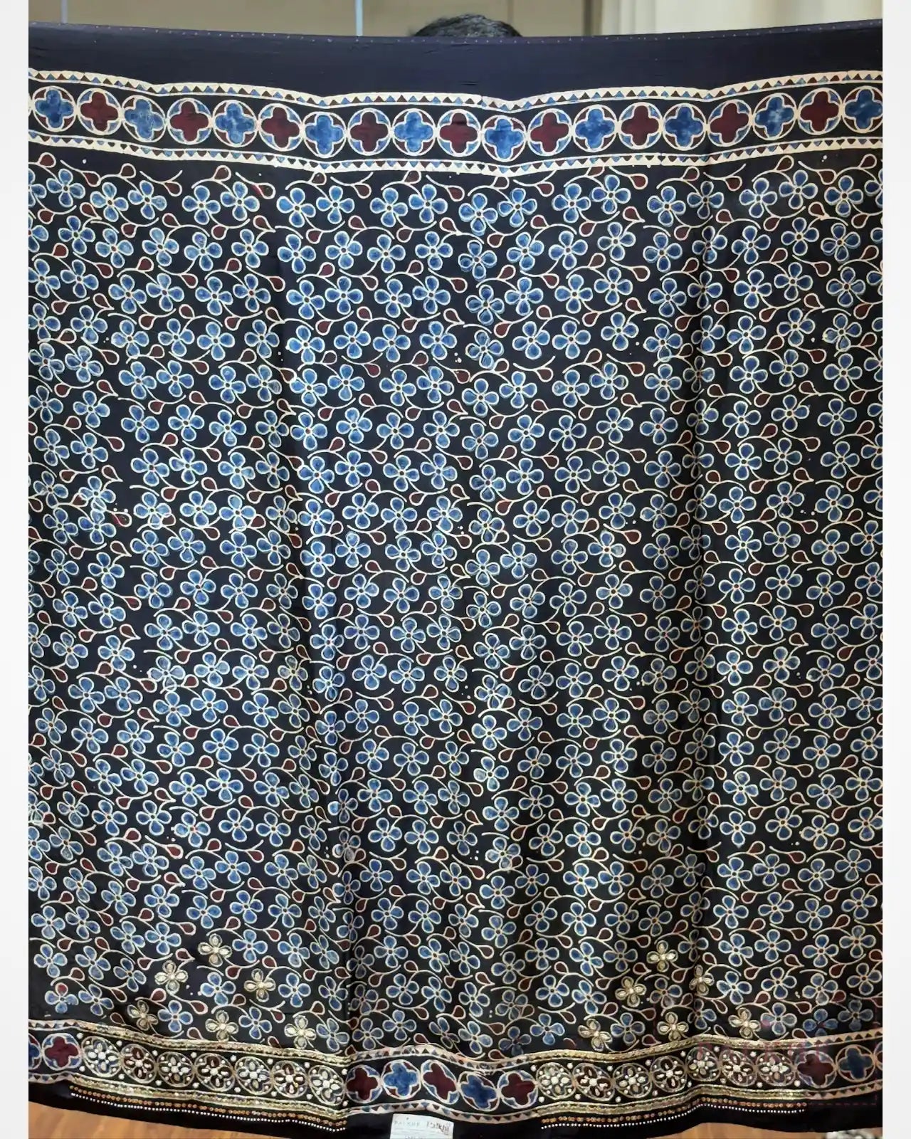 Black Silk Ajrakh Fancy x Hand Embroidery