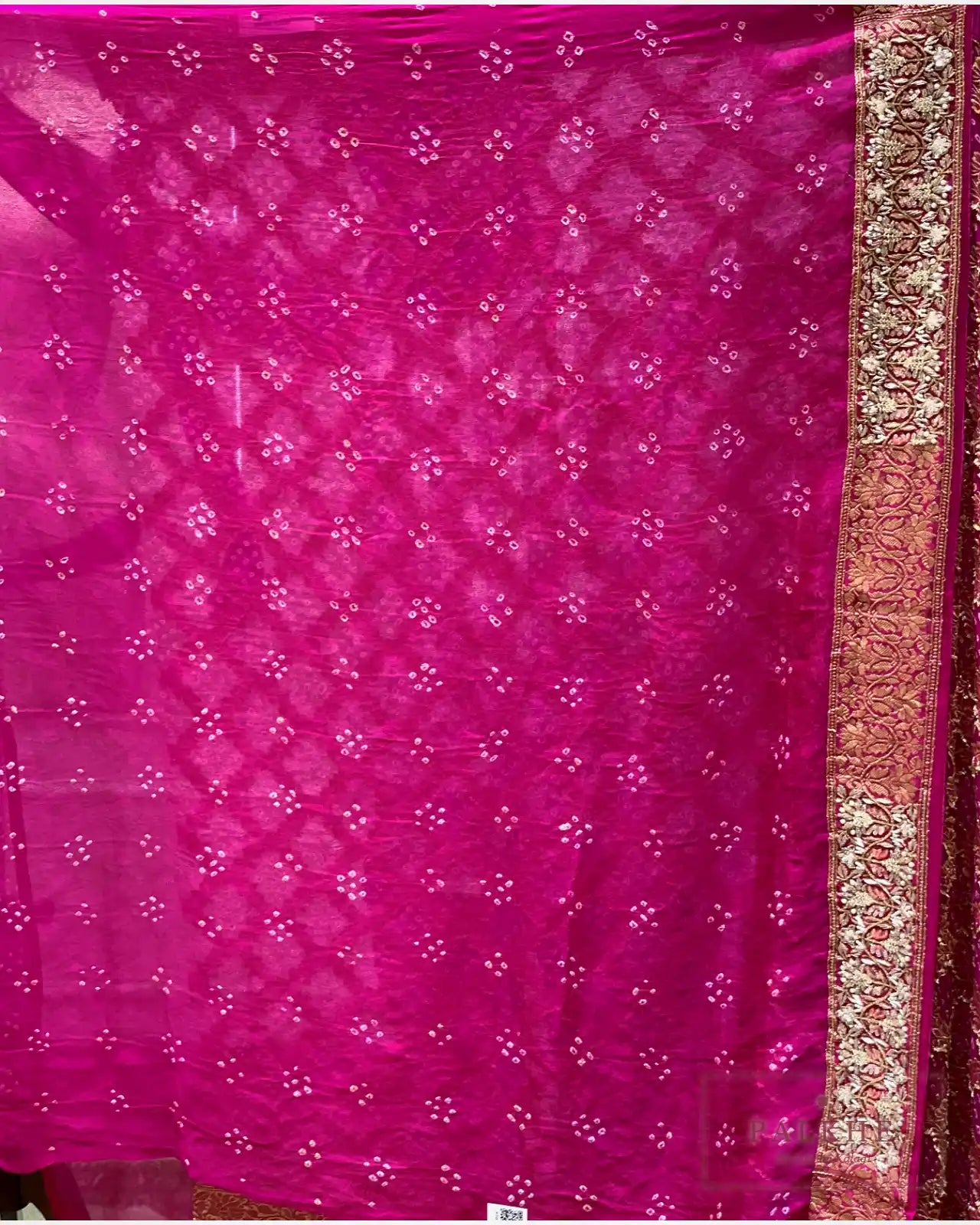 Pink Pure Georgette Bandhej x Hand Embroidery