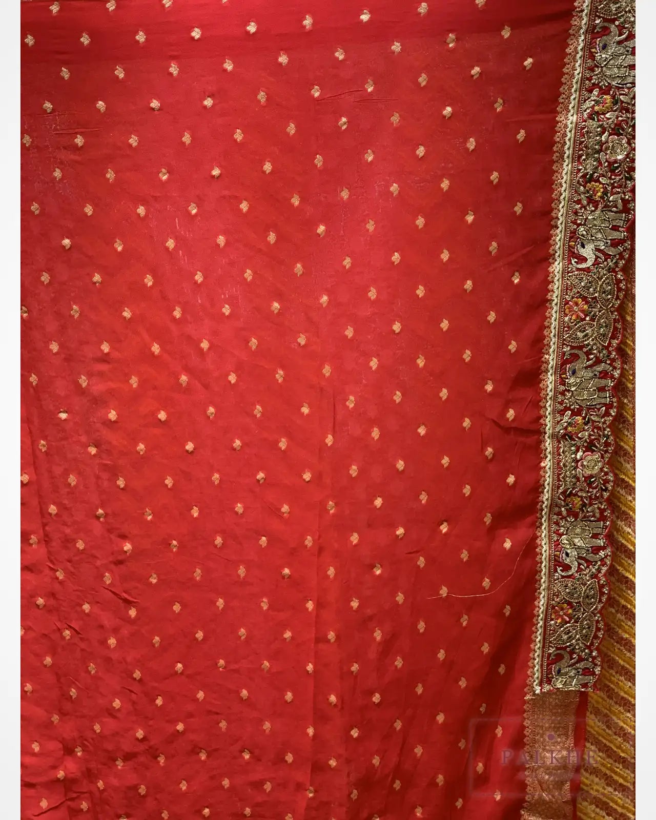 Maroon Khaddi Georgette Bandhej x Hand Embroidery