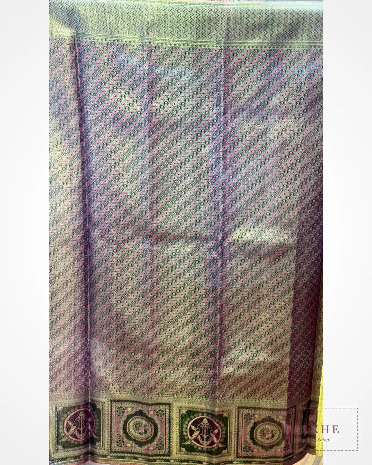 Golden & Pink Kanjivaram Meenakari in Pure Silk