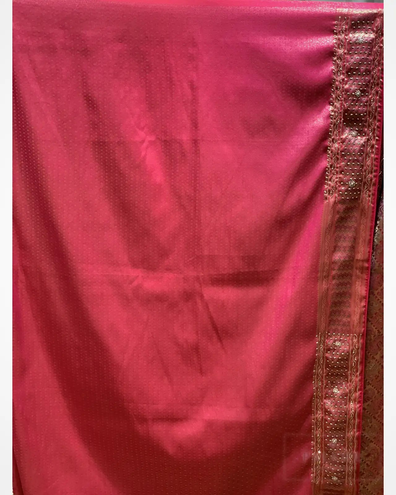 Rich Pink and Gold Semi Silk Kanjivaram x Hand Embroidery
