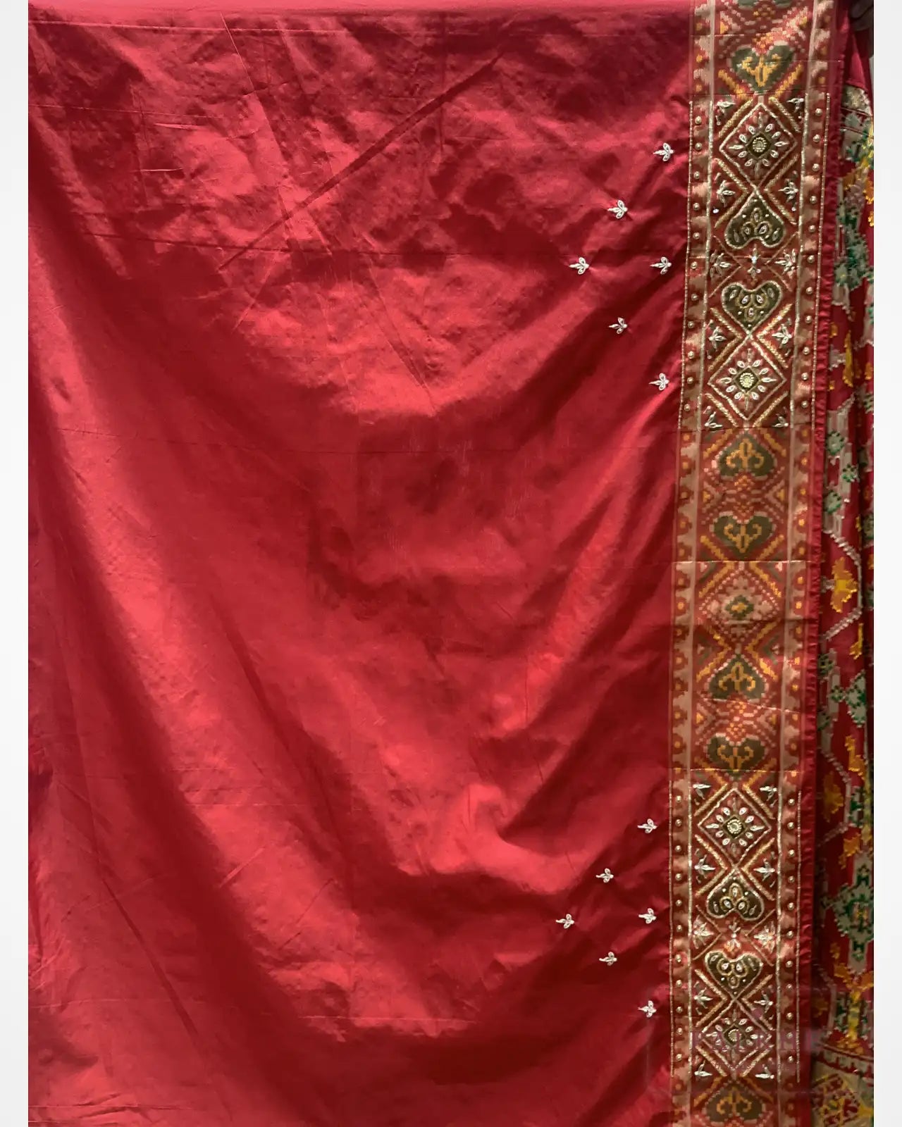 Red Geometric Pure Silk Patola x Hand Embroidery