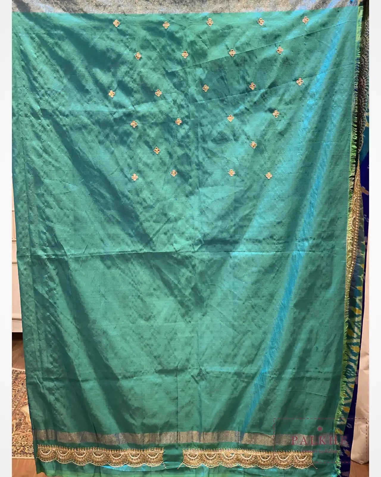 Royal Blue & Rama Green Pure Pochampally Patola x Hand Embroidery
