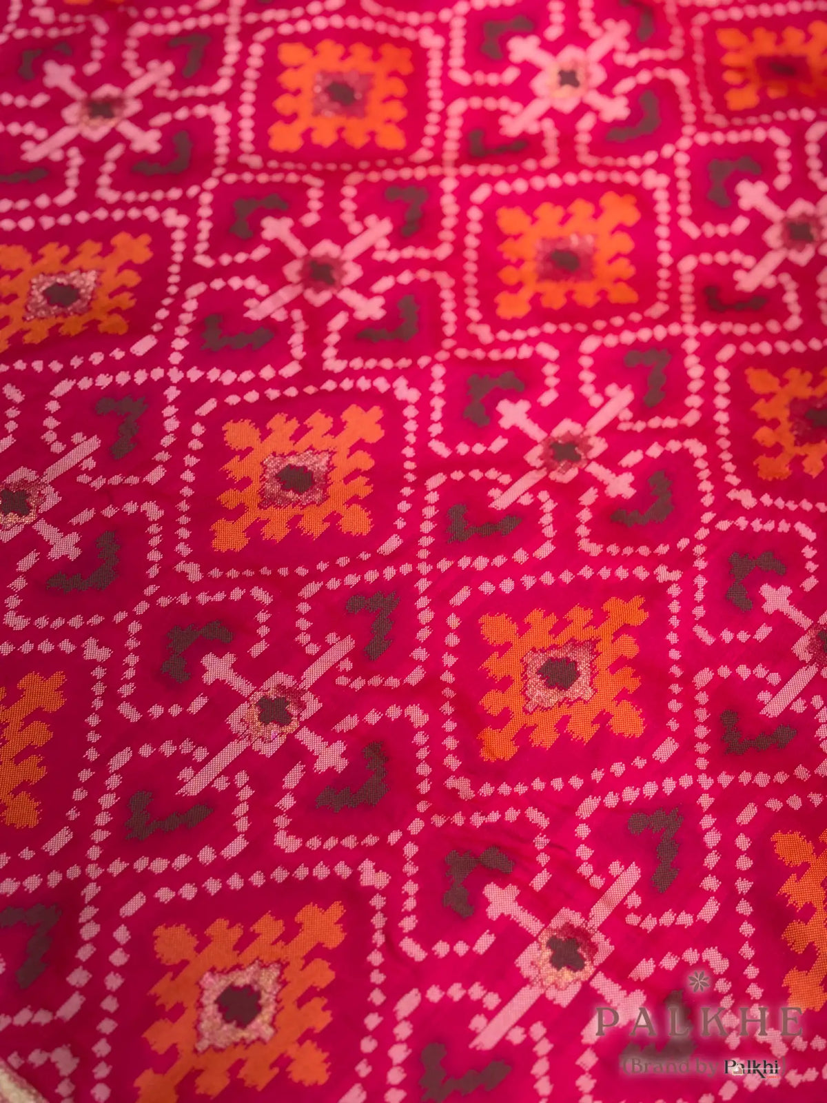 Rani Pink Patola Geometric in Semi Silk (BH38)